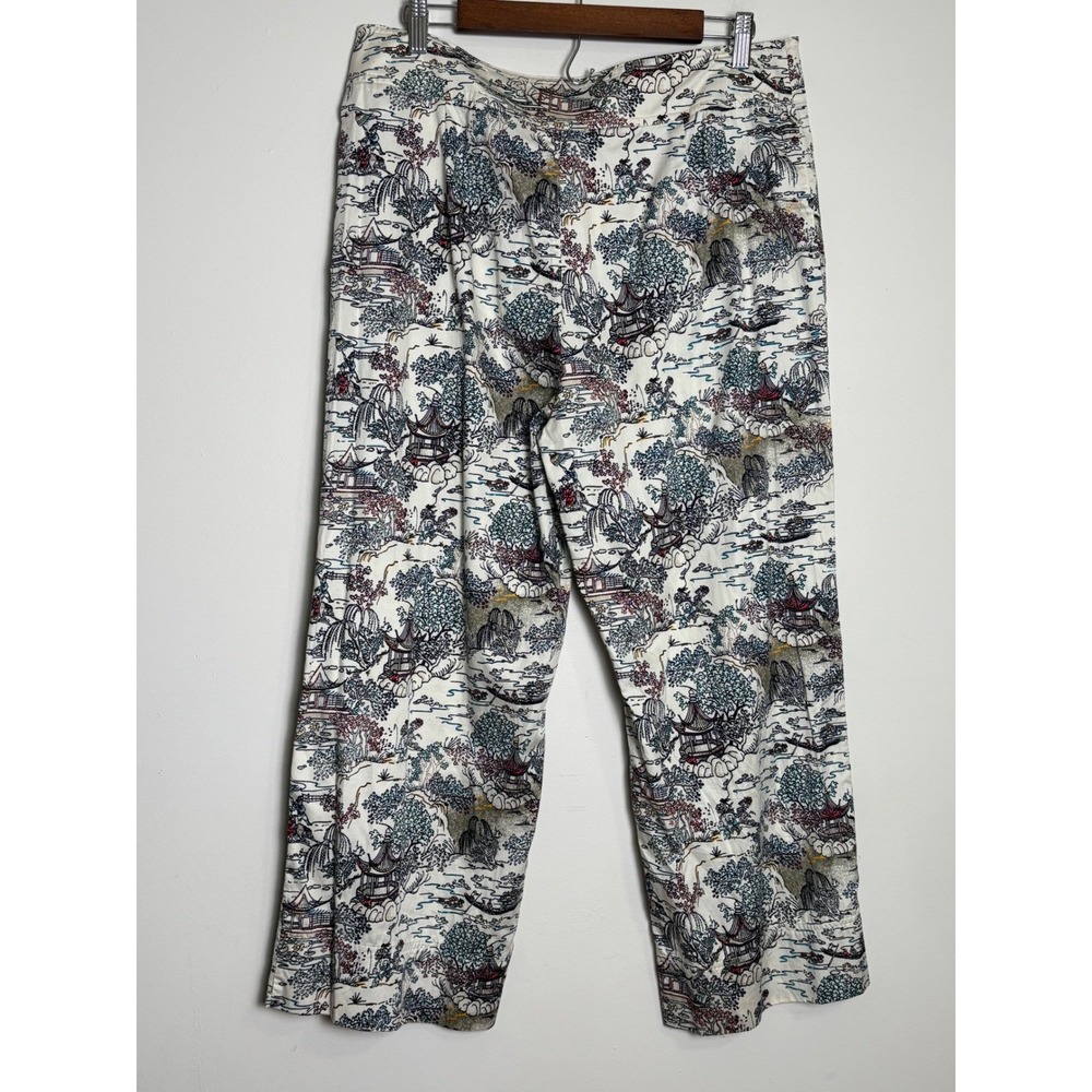 Chico's Chinoiserie Toile Wide Leg Cotton Crop Pants L Maximalist Coastal Resort - Picture 2 of 6